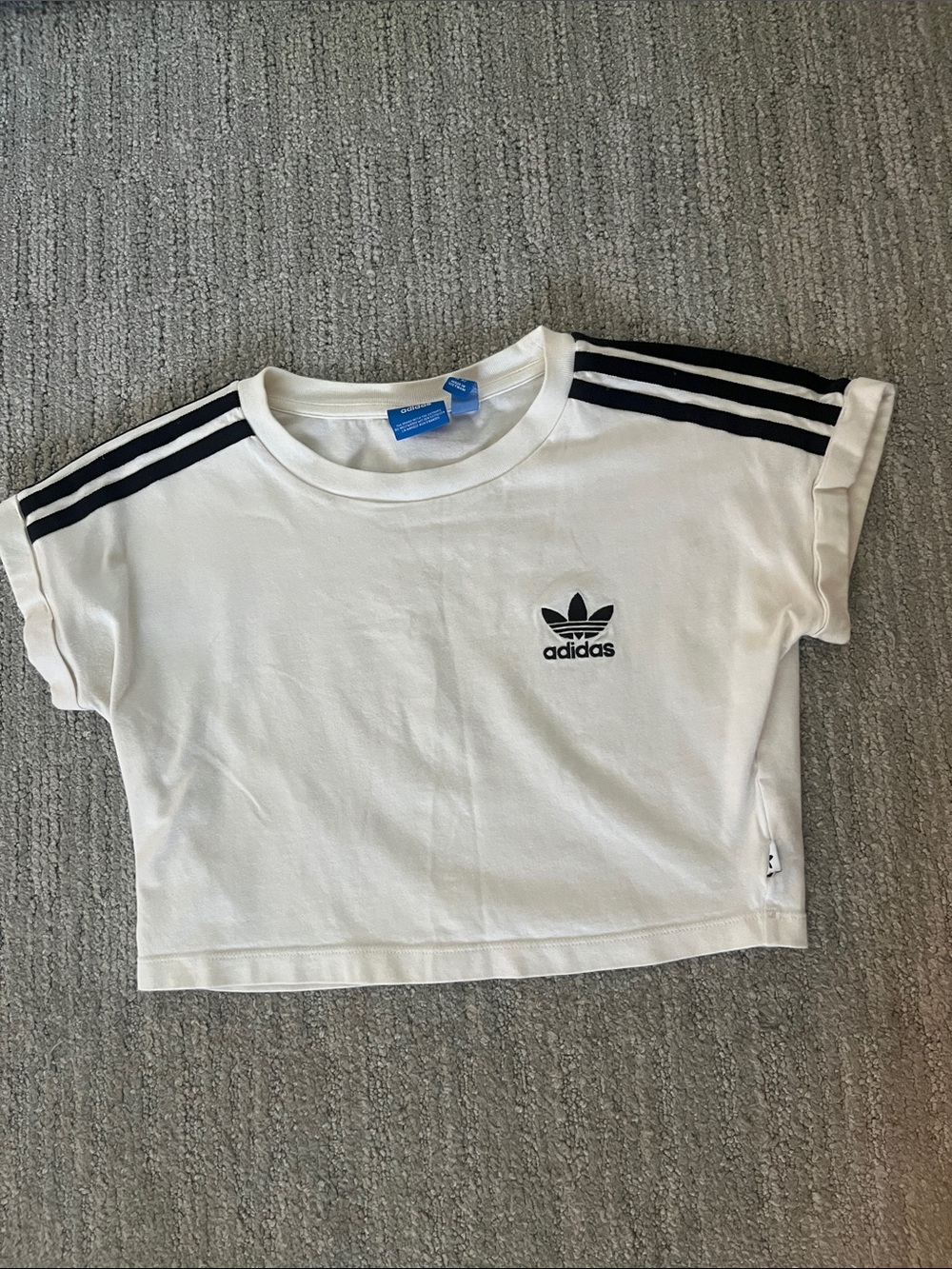 adidas White Crop Tee with Black Shoulder Stripes